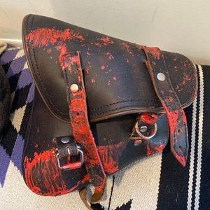 la rosa solo motorcycle bag, made in usa, genuine brown leather red paint